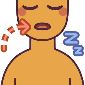 a sleeping person from the shoulders up. They snore and blue Z’s float nearby to represent that, and a red arrow with a dashed line shows interrupted inhaling.